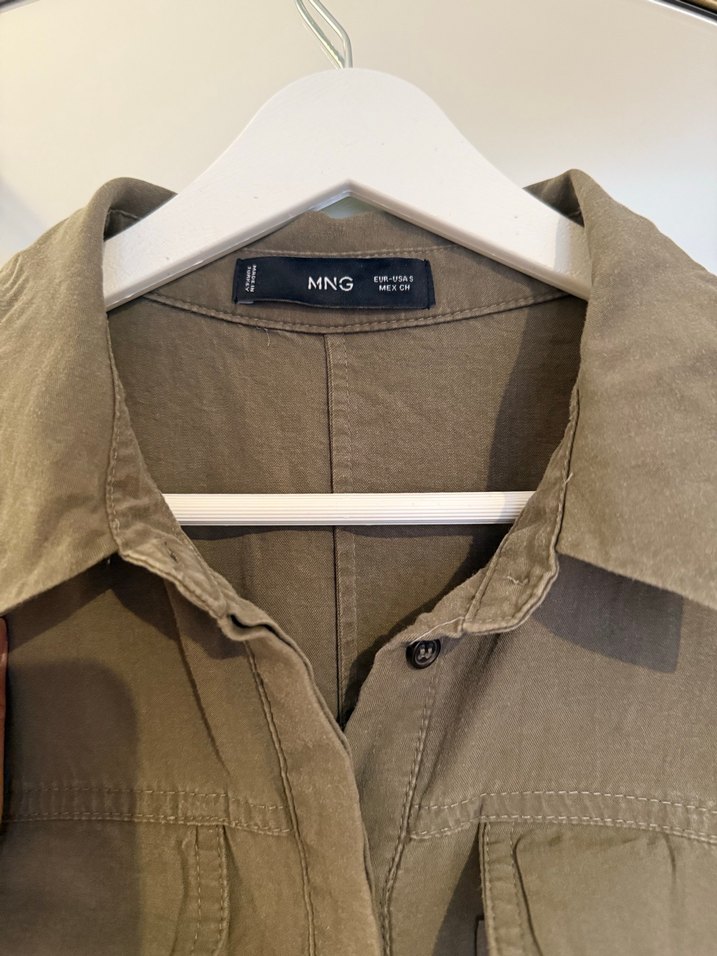 Mango Koyu Yeşil Keten Kemerli Uzun Kadın Tulum - Görsel 2