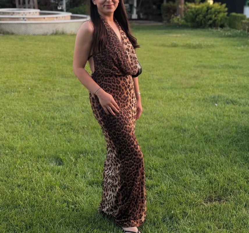Zara Leopar Desenli Sıry Dekolteli Uzun Drapeli Kadın Elbise - Görsel 2