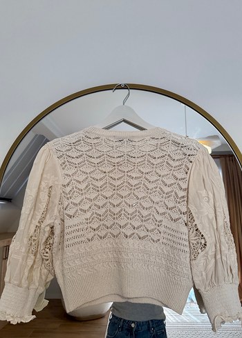 Zara Nakışlı Beyaz Örgü Kadın Hırka - Görsel 2