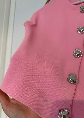 Düğmeli Pembe Kolsuz Salaş Yelek - Görsel 3