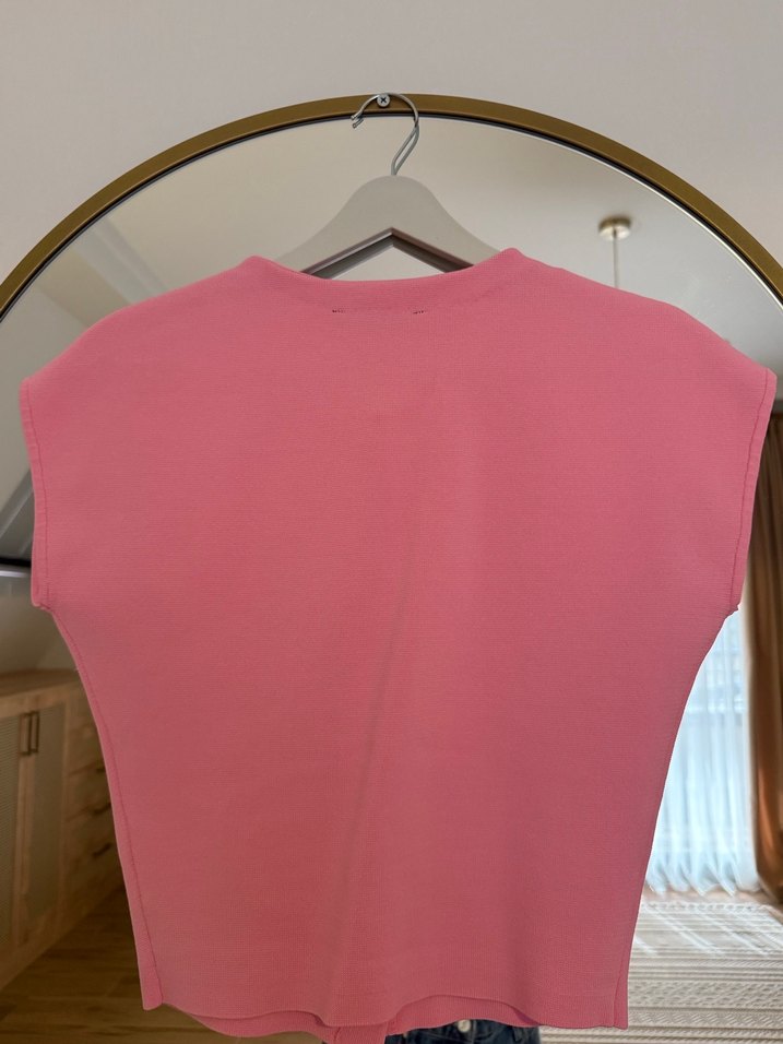 Düğmeli Pembe Kolsuz Salaş Yelek - Görsel 2