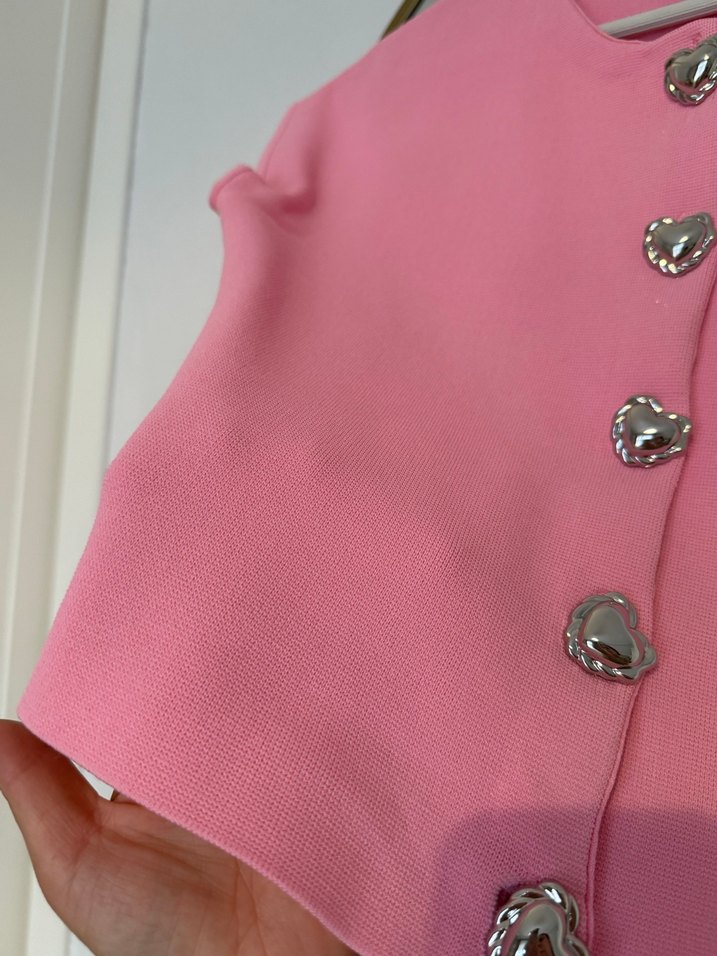 Düğmeli Pembe Kolsuz Salaş Yelek - Görsel 3