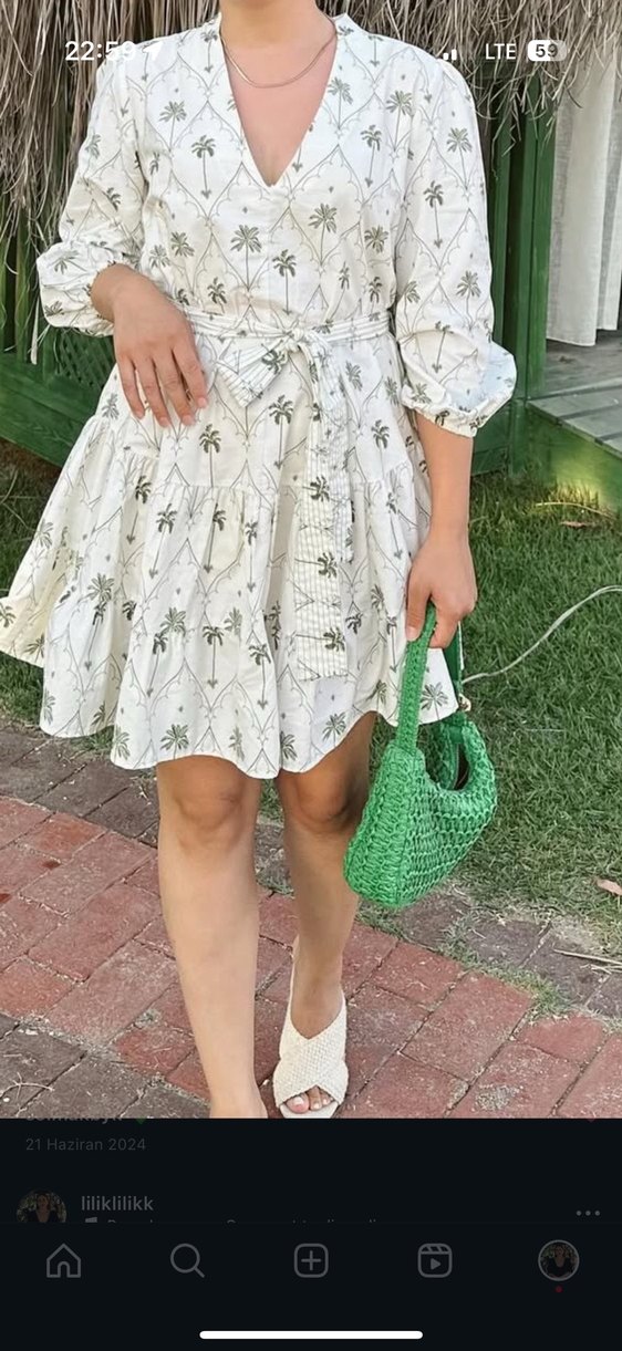 Zara Beyaz Desenli Keten Mini Elbise - Görsel 2