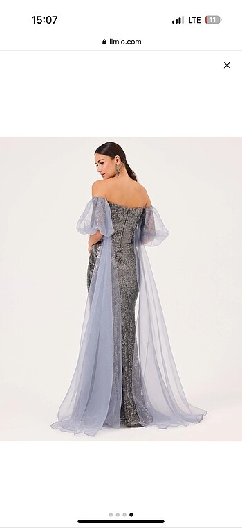 ILMIO ÇIKARILABİLİR KOLLU STRAPLEZ PAYETLİ ABİYE - Görsel 4