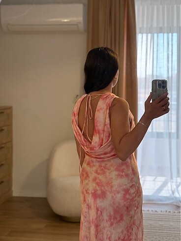 Zara Saten Desenli Elbise - Görsel 4