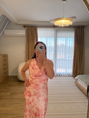 Zara Saten Desenli Elbise - Görsel 3