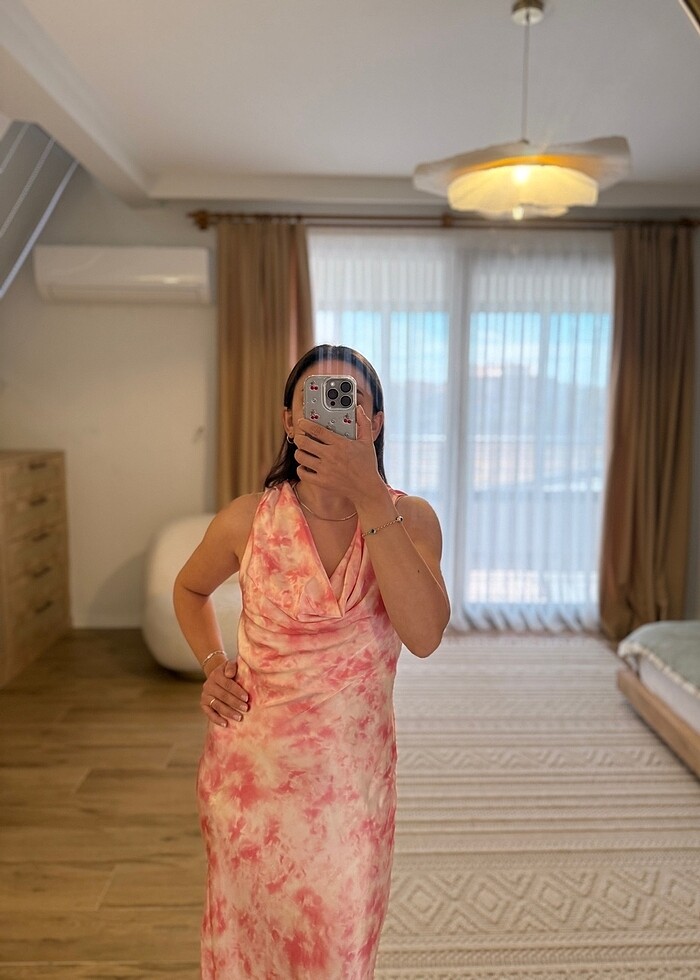 Zara Saten Desenli Elbise - Görsel 3