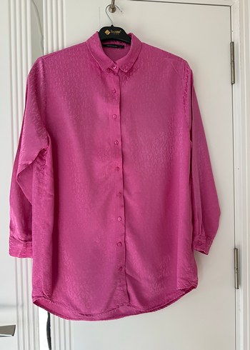 Pembe Saten Gömlek, Düğmeli, Uzun Kollu