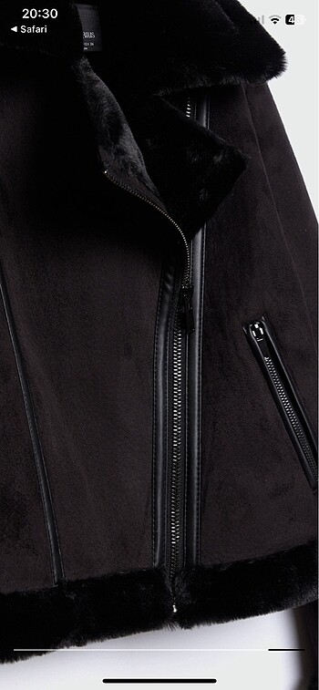 Stradivarius içi suni kürklü crop biker ceket - Görsel 4