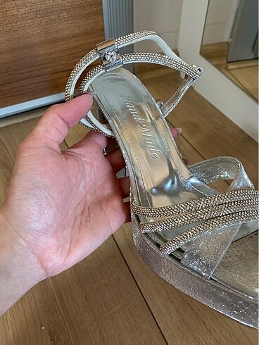 Handmade abiye gümüş topuklu ayakkabı - Görsel 3