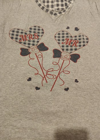 Gri V Yaka Düğmeli Hamile Tişörtü - Görsel 2