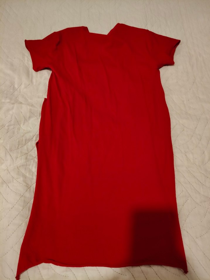 Kırmızı V Yaka Hamile Midi Elbise - Görsel 5