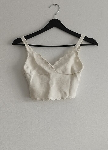 Trendyol & Milla Trendyol ekru crop triko bluz 