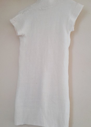 Zara Bohem Beyaz Kolsuz Triko Midi Elbise