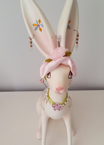 Vintage Pembe Pastel Figürlü Tavşan Biblo