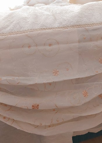 Vintage İşlemeli Beyaz Parlak Yatak Örtüsü - Görsel 6