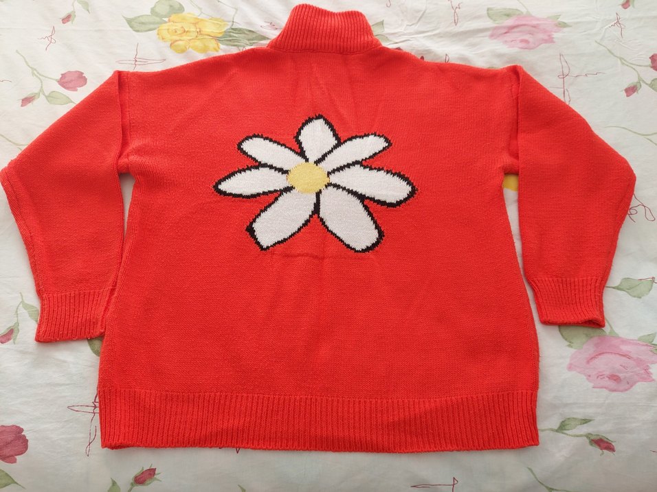 Nakışlı Kırmızı Yarım Fermuarlı Triko Kazak - Görsel 2