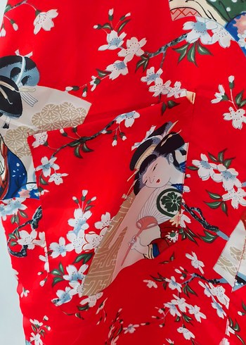 Renkli Baskılı Uzun Kadın Kimono - Görsel 2