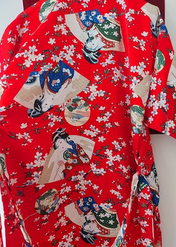 Renkli Baskılı Uzun Kadın Kimono - Görsel 5