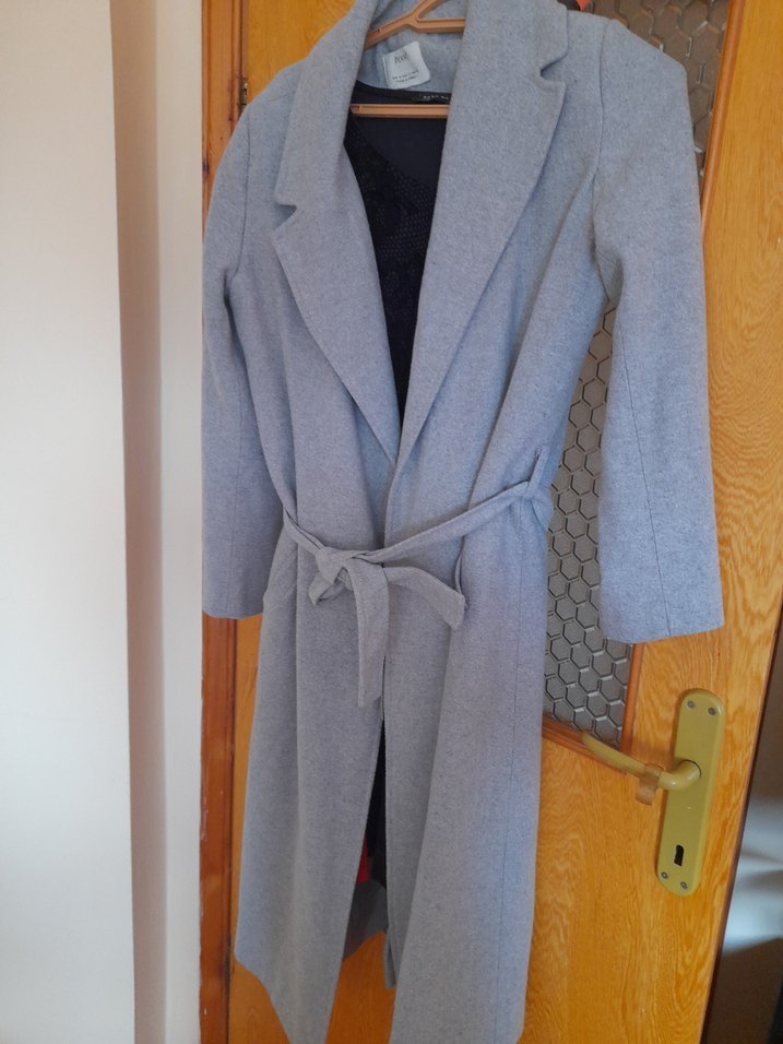 Gri Uzun Yün Hamile Kabanı - Görsel 3