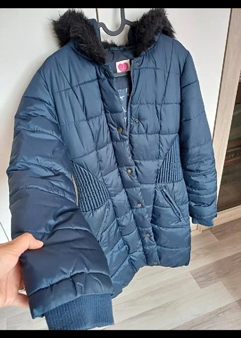 LC Waikiki Kürklü Kapüşonlu Uzun Mavi Kışlık Mont