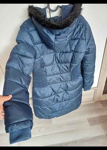 m Beden mavi Renk Kürklü Kapüşonlu Uzun Mavi Kışlık Mont