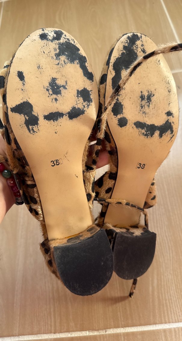 Kürklü Leopar Desenli Kadın Hasır Topuklu Ayakkabı - Görsel 4