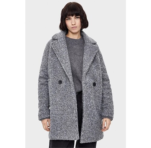 s Beden Bershka Gri Yünlü Oversize Kaban