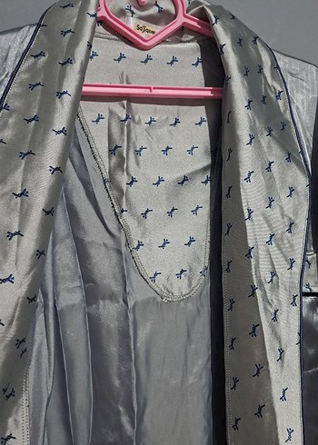 Gri Erkek Uzun Kollu Düğmeli Pijama takımı - Görsel 2