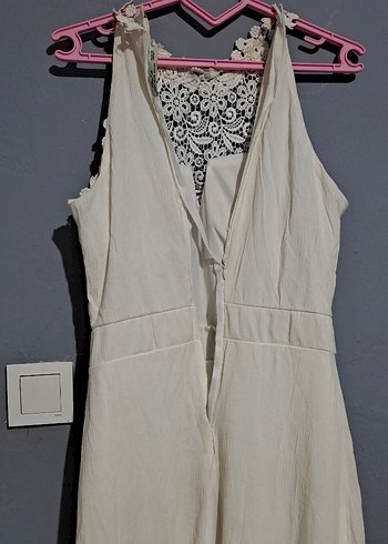 Dantel Detaylı Uzun Beyaz Abiye Elbise - Görsel 4