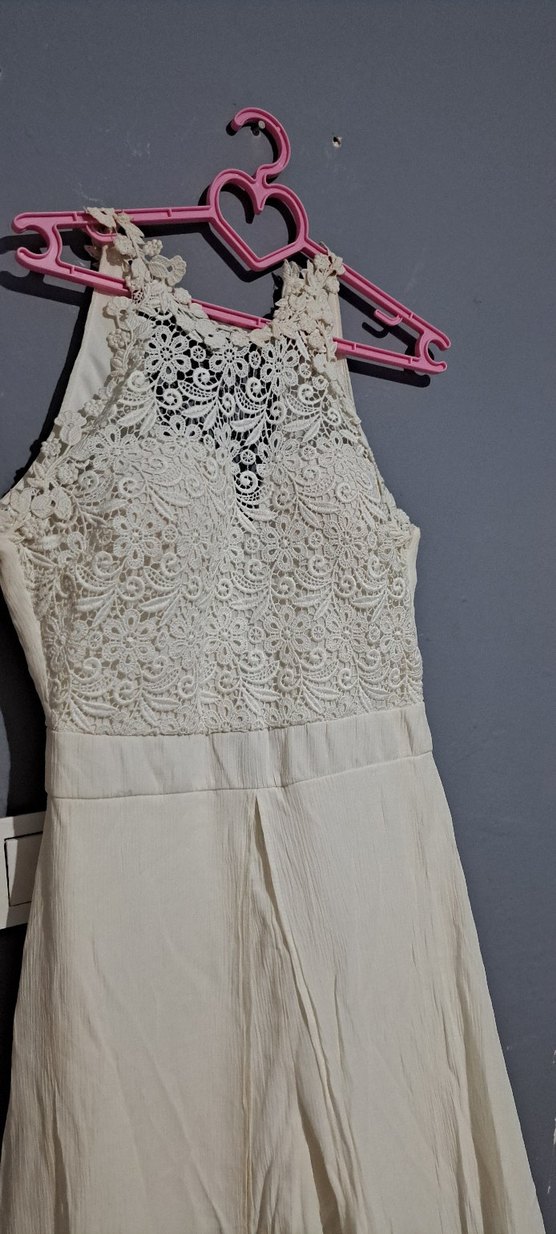 Dantel Detaylı Uzun Beyaz Abiye Elbise - Görsel 2