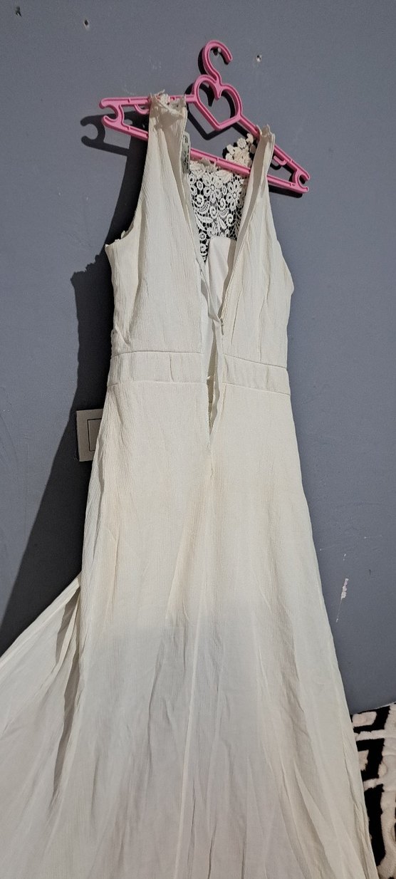 Dantel Detaylı Uzun Beyaz Abiye Elbise - Görsel 5