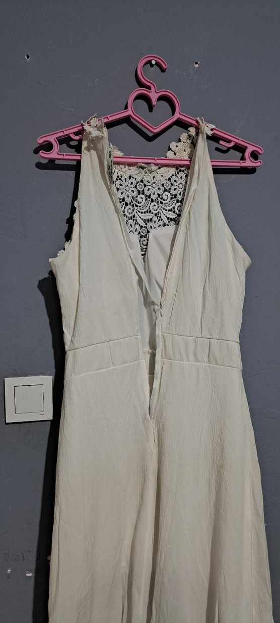 Dantel Detaylı Uzun Beyaz Abiye Elbise - Görsel 4