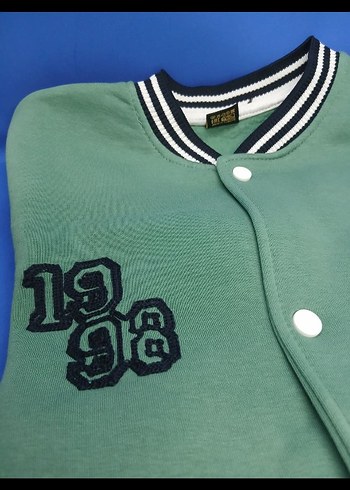 12-13 Yaş Beden Erkek Çocuk Yeşil Baskılı Düğmeli Ceket