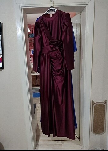 48 Beden bordo Renk Saten Abiye