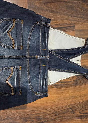 Kadın Koyu Mavi Denim Kısa Tulum - Görsel 9
