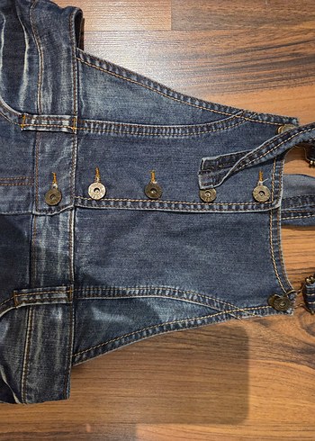 Kadın Koyu Mavi Denim Kısa Tulum - Görsel 7