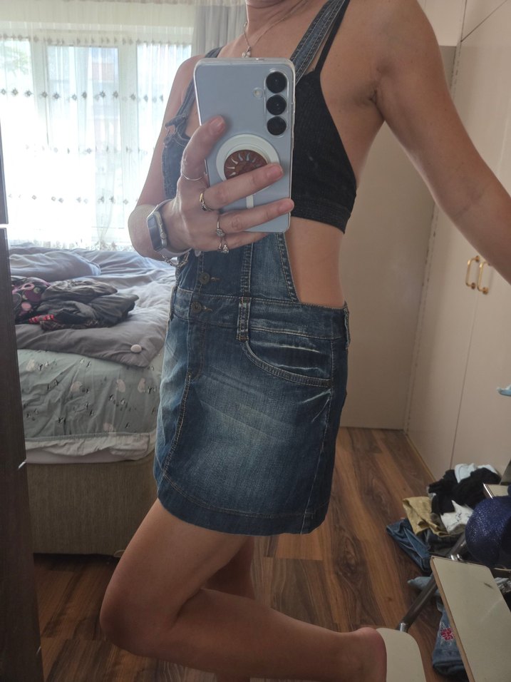 Kadın Koyu Mavi Denim Kısa Tulum - Görsel 2