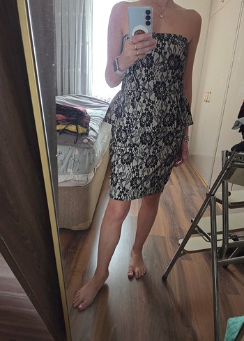 Gri Mini Straplez Abiye Elbise - Görsel 3