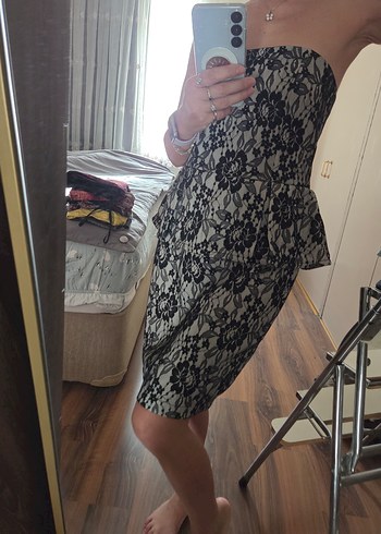 Gri Mini Straplez Abiye Elbise - Görsel 2