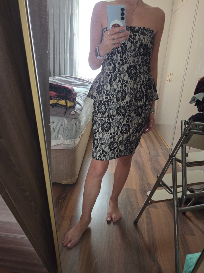 Gri Mini Straplez Abiye Elbise - Görsel 3