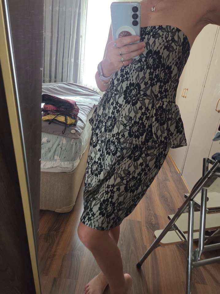 Gri Mini Straplez Abiye Elbise - Görsel 2