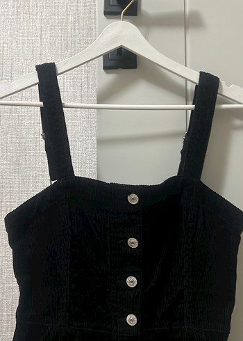 Siyah Düğmeli Midi Süet Elbise - Görsel 2