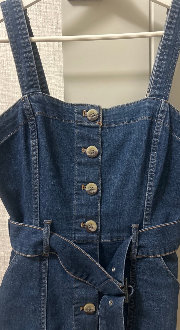 Lacivert Kot Midi Elbise - Görsel 2