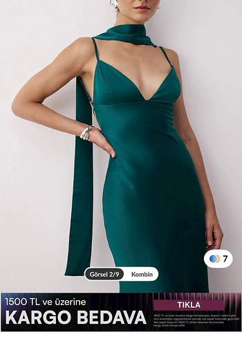 Klasik Kesim V Yaka Uzun İpek Elbise - Görsel 2