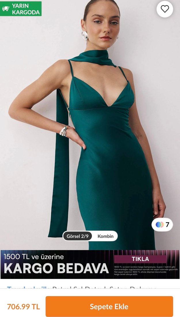 Klasik Kesim V Yaka Uzun İpek Elbise - Görsel 2