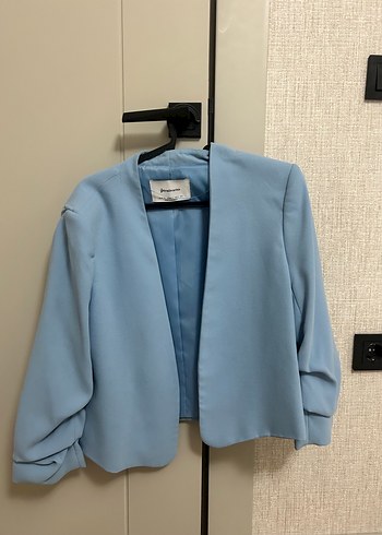 Düğmeli Mavi Kadın Mini Blazer - Görsel 2