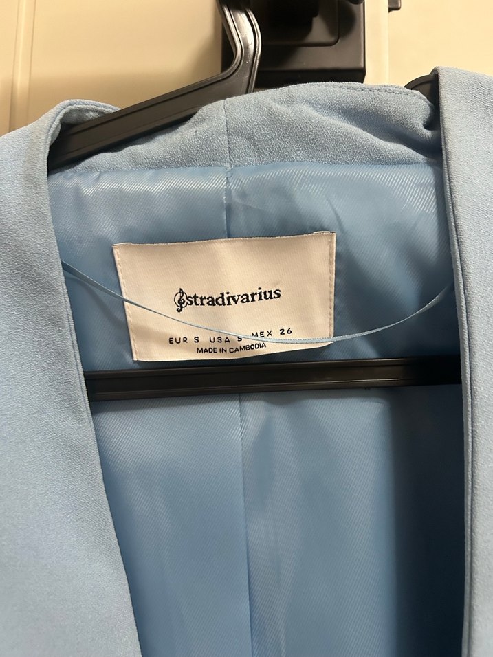 Düğmeli Mavi Kadın Mini Blazer - Görsel 3