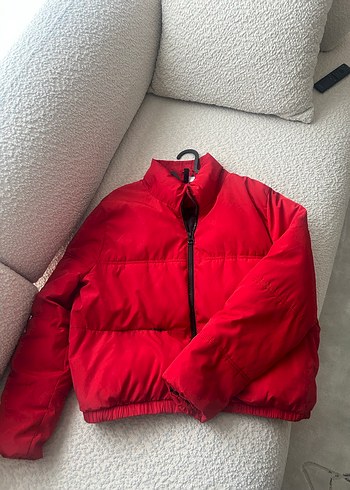 Parlak Kırmızı Fermuarlı Kadın Kışlık Ceket - Görsel 2