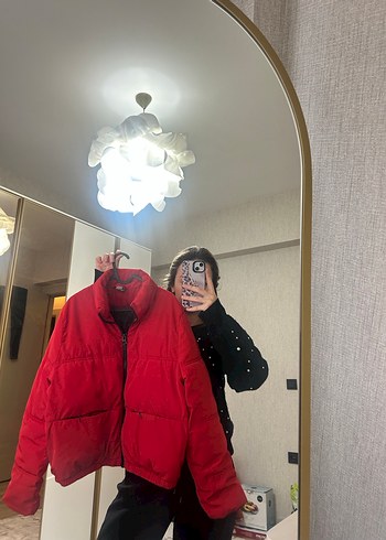 Parlak Kırmızı Fermuarlı Kadın Kışlık Ceket - Görsel 4